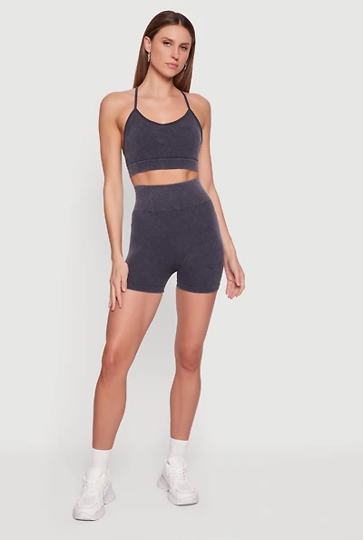 Acid Wash Seamless Ribbed High Waisted Bike Shorts
