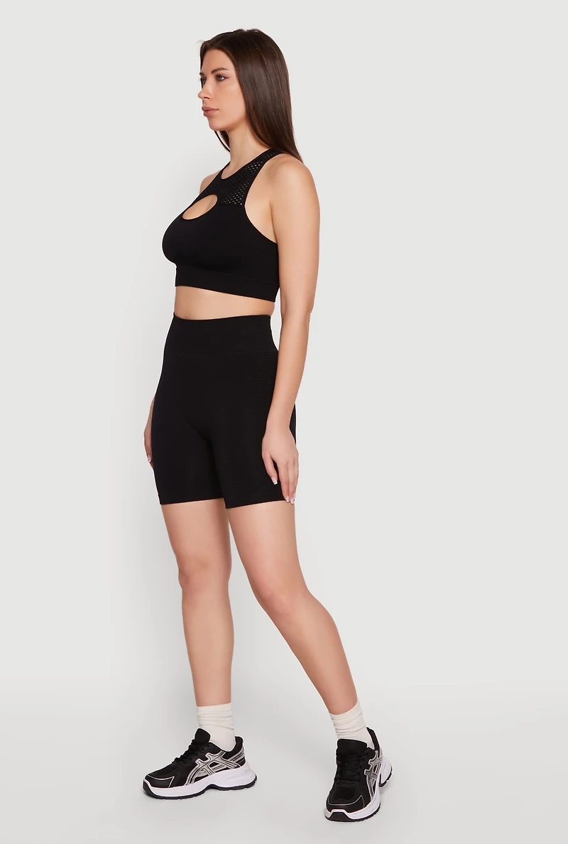 Solid Seamless Ribbed Bike Shorts
