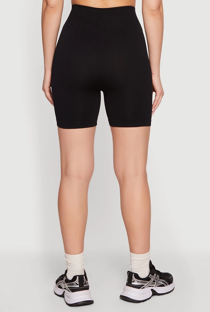 Solid Seamless Ribbed Bike Shorts