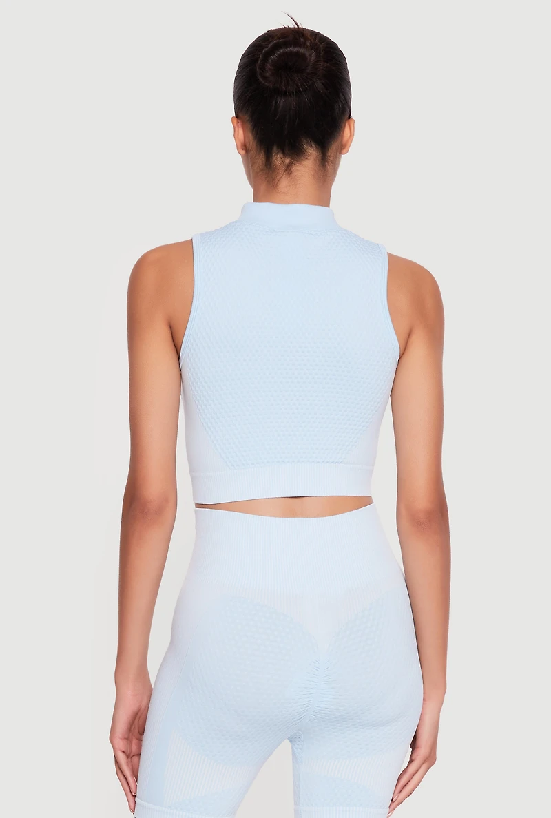 Seamless Zip Front Striped Cropped Active Top