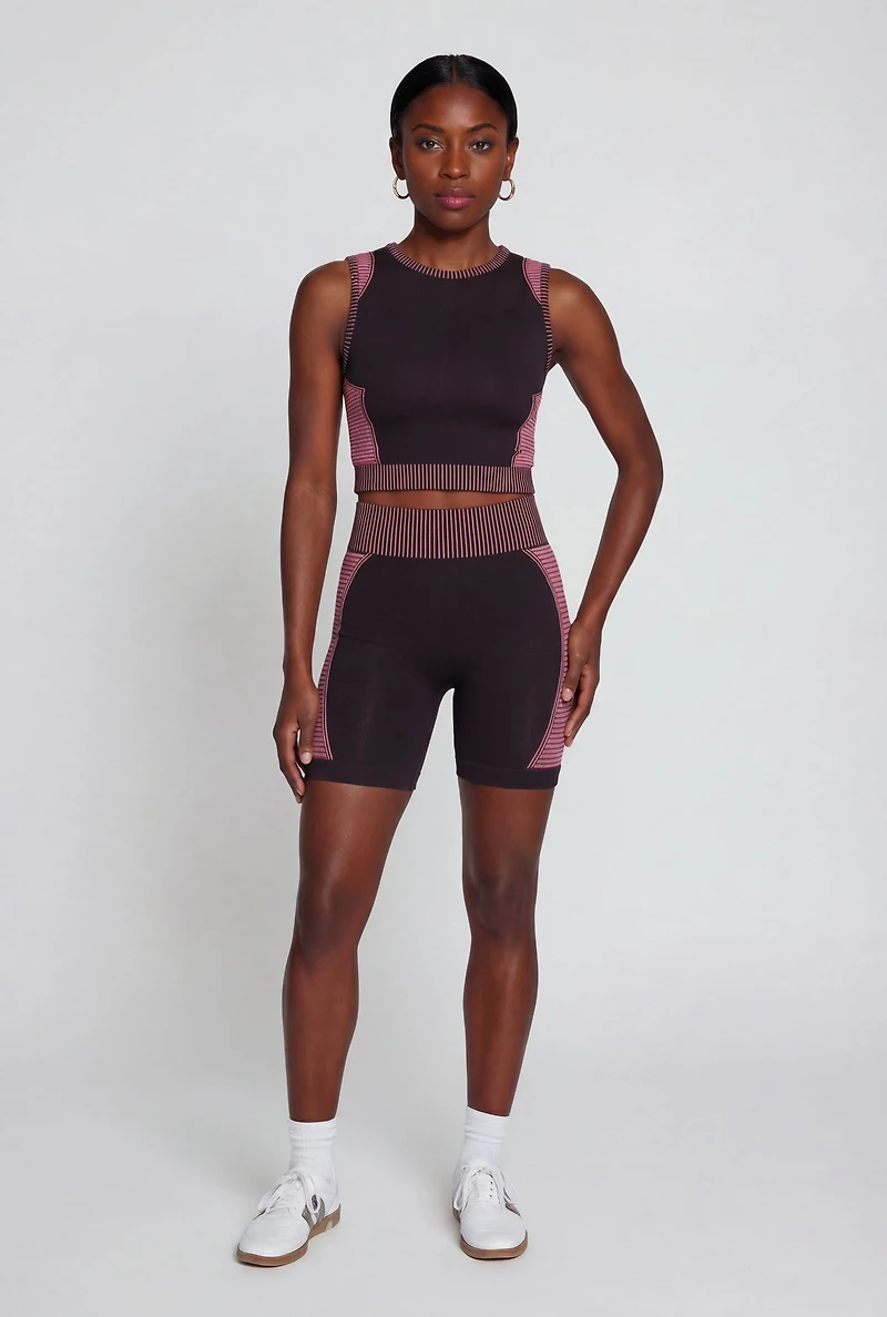 Seamless Stripe Detail Laser Cut Crop Top