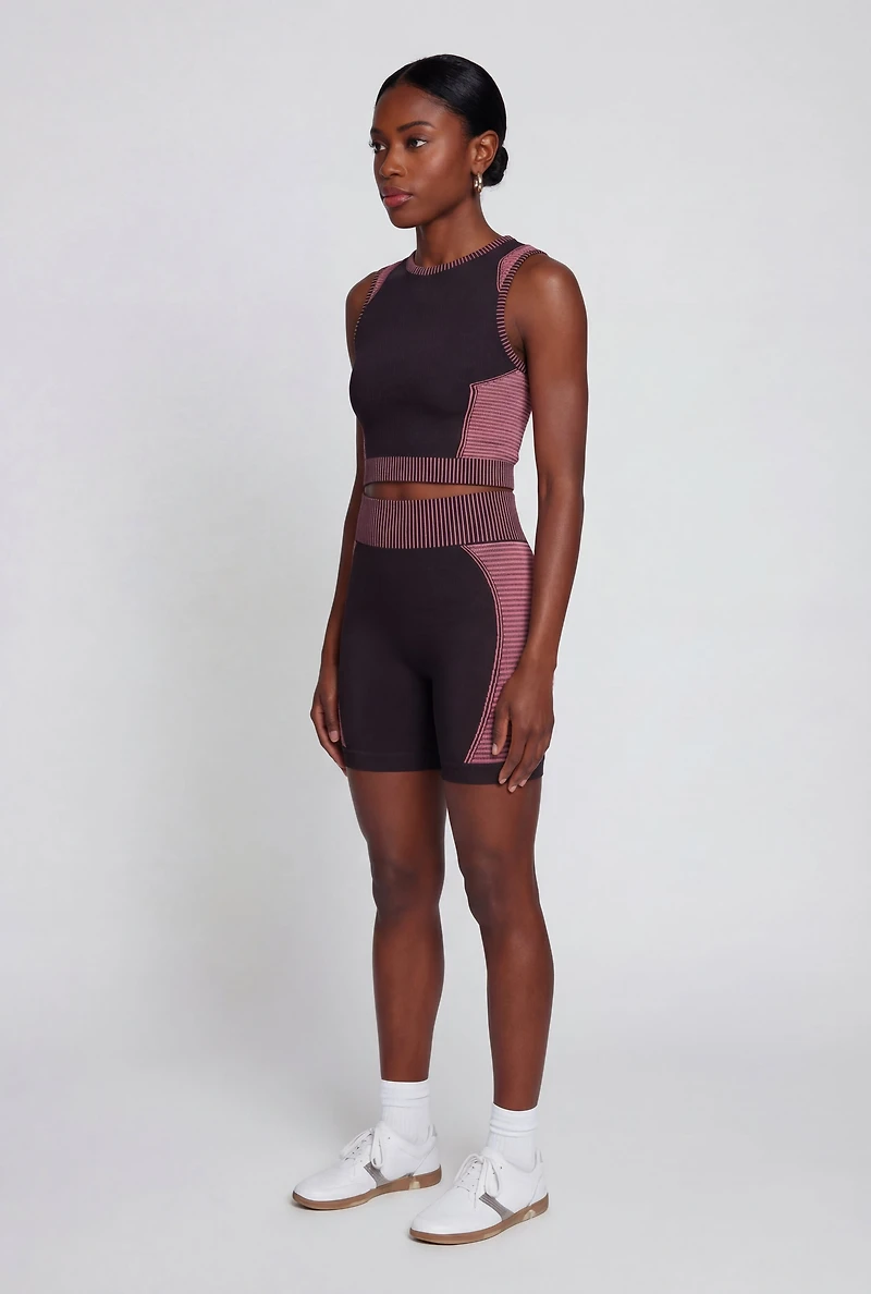 Seamless Stripe Detail Laser Cut Bike Shorts