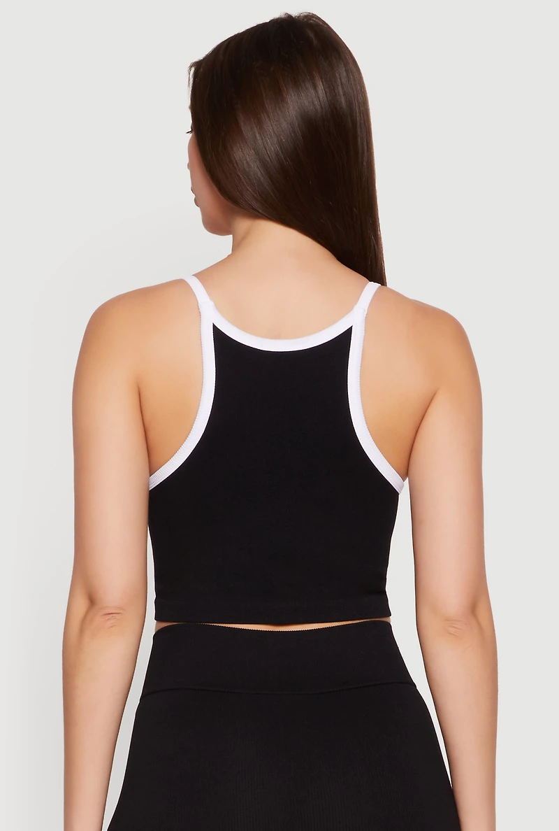 Contrast Trim Button Front Crop Top