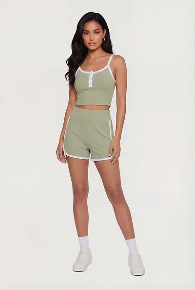 Contrast Piping Ribbed Dolphin Shorts