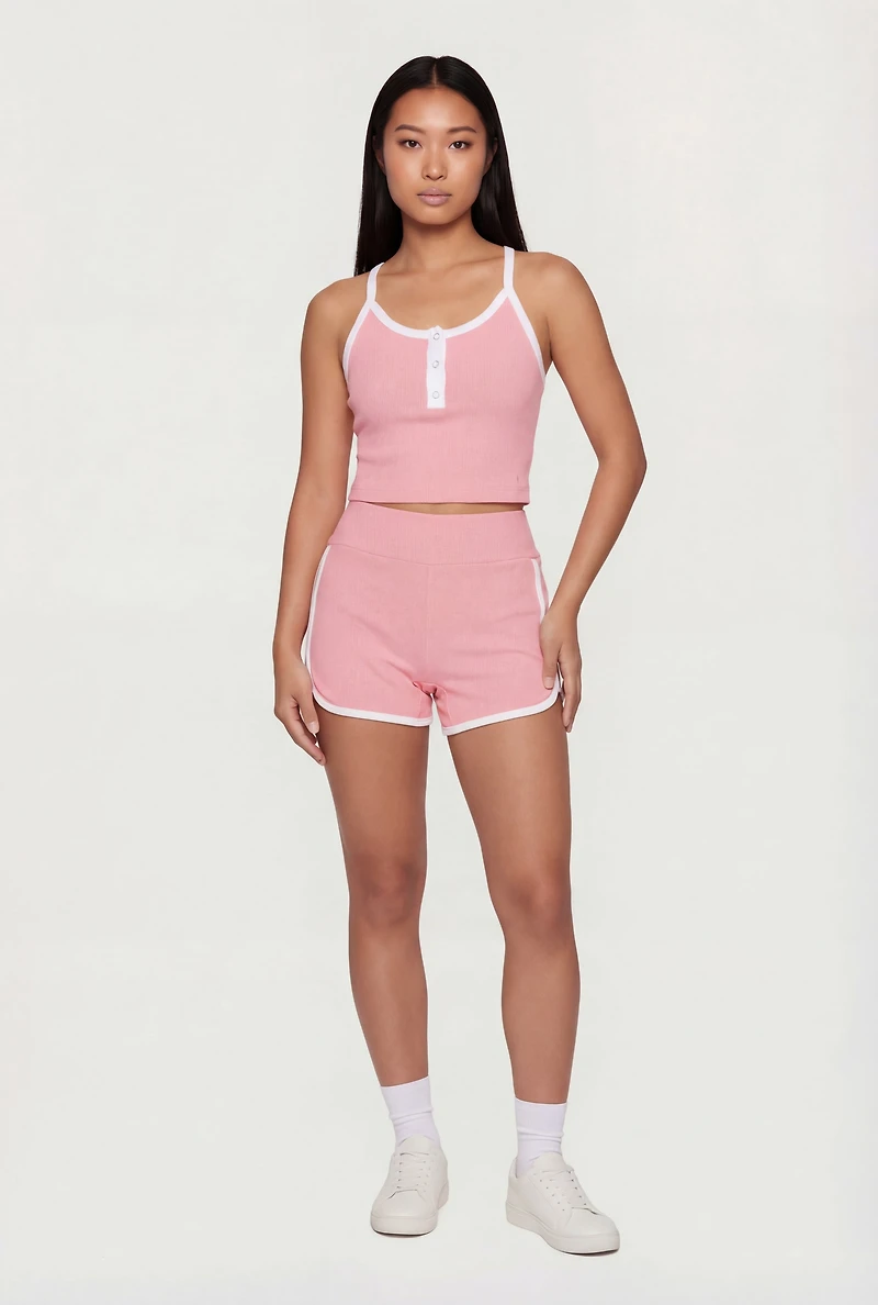 Contrast Piping Ribbed Dolphin Shorts