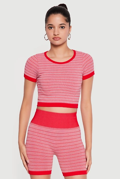 Striped Seamless Short Sleeve Crop Top