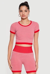 Striped Seamless Short Sleeve Crop Top