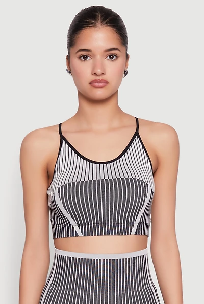 Womens Seamless Color Block Striped Cropped Cami, Multi, Size L-XL