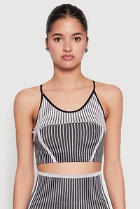 Womens Seamless Color Block Striped Cropped Cami,