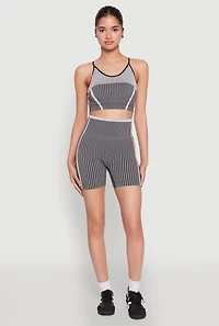 Womens Seamless Color Block Striped Cropped Cami,