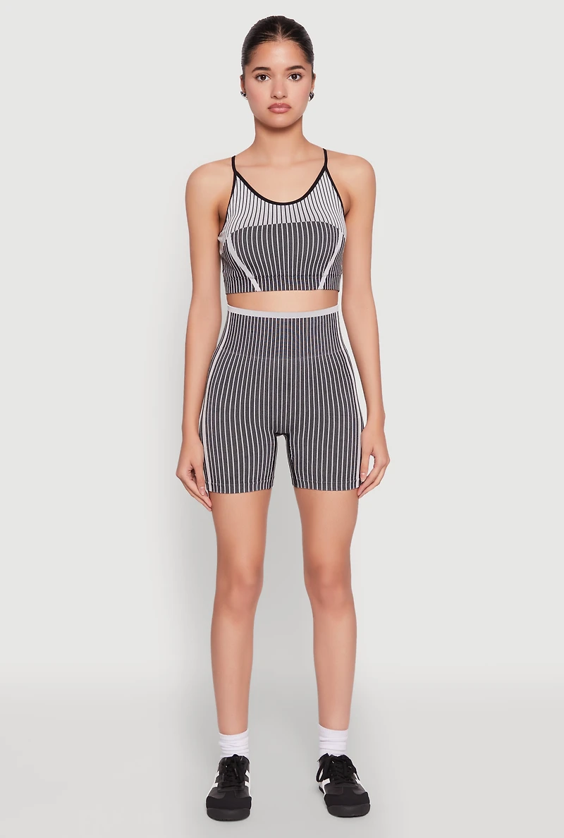 Womens Seamless Color Block Striped Cropped Cami,