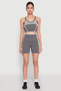 Womens Seamless Color Block Striped Cropped Cami,