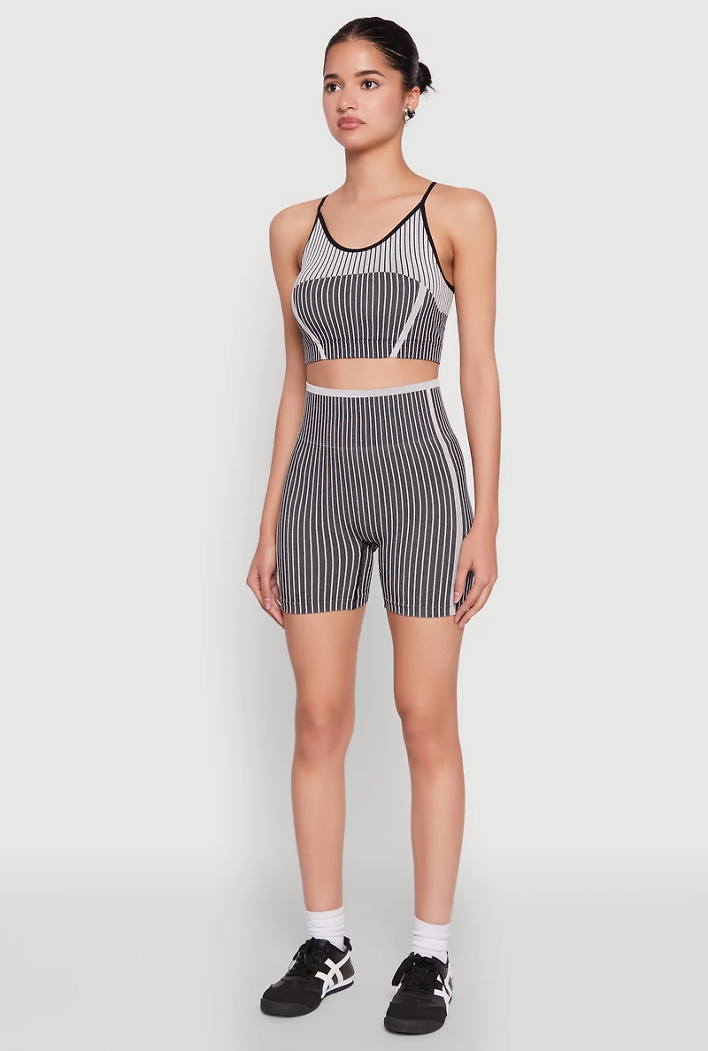Womens Seamless Color Block Striped Cropped Cami,