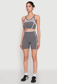 Womens Seamless Color Block Striped Cropped Cami,