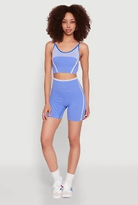 Womens Seamless Color Block Striped Cropped Cami, L-XL