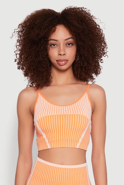 Womens Seamless Color Block Striped Cropped Cami,