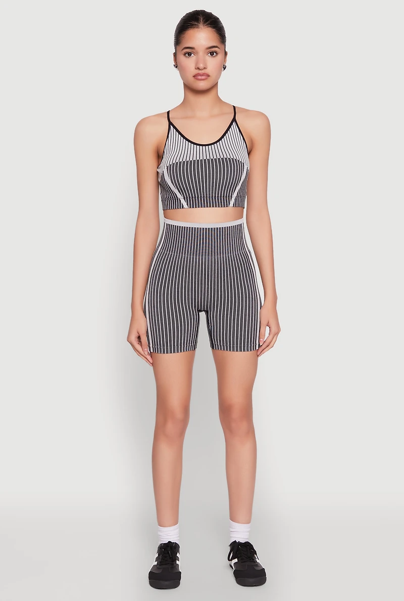 Womens Seamless Striped Biker Shorts, S-M