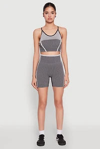 Womens Seamless Striped Biker Shorts, S-M