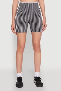 Womens Seamless Striped Biker Shorts, S-M
