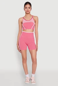 Womens Seamless Striped Biker Shorts, Pink, Size S-M