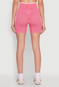 Womens Seamless Striped Biker Shorts, Pink, Size S-M
