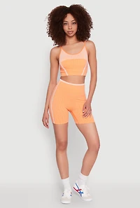 Womens Seamless Striped Biker Shorts, L-XL
