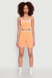 Womens Seamless Striped Biker Shorts, Orange, Size L-XL