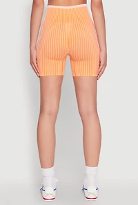 Womens Seamless Striped Biker Shorts, Orange, Size L-XL