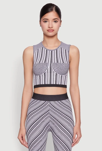 Womens Seamless Patterned Cropped Tank Top, Multi, Size L-XL