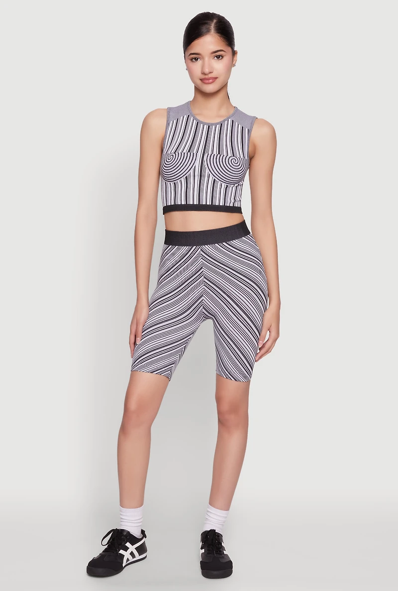 Womens Seamless Patterned Cropped Tank Top, Multi, Size L-XL