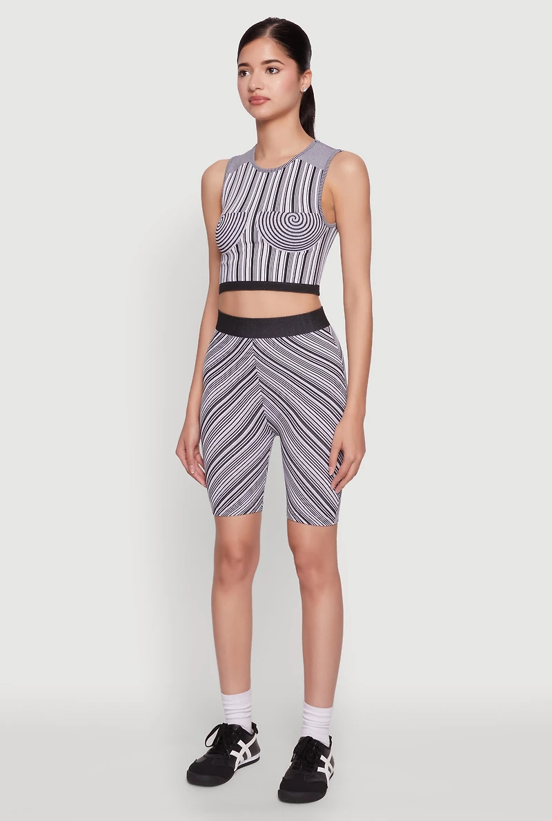 Womens Seamless Patterned Cropped Tank Top, Multi, Size L-XL