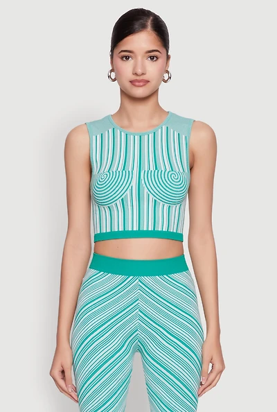 Womens Seamless Patterned Cropped Tank Top, Green, Size S-M