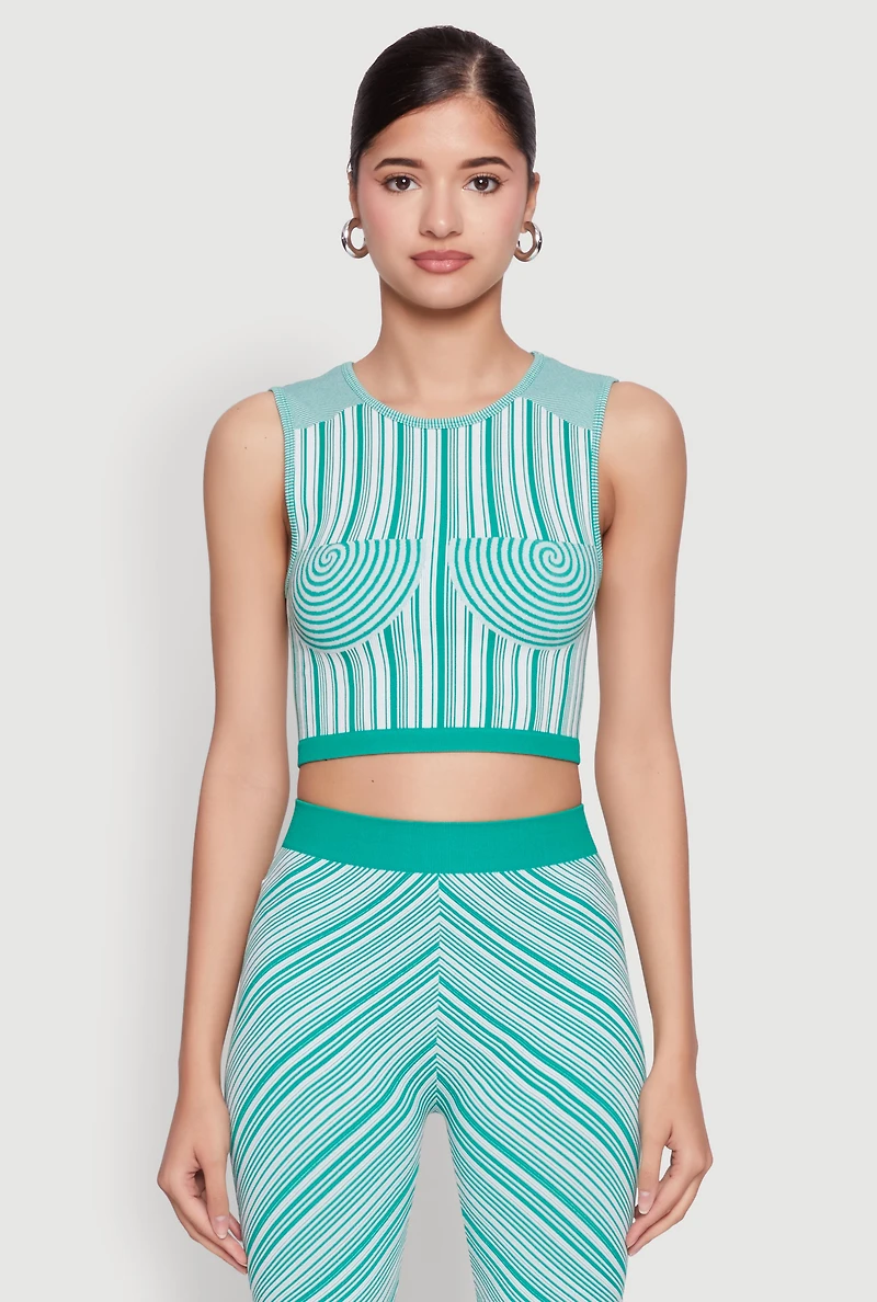 Womens Seamless Patterned Cropped Tank Top, Green, Size L-XL