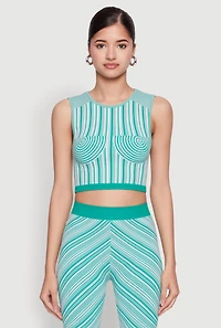 Womens Seamless Patterned Cropped Tank Top, Green, Size L-XL