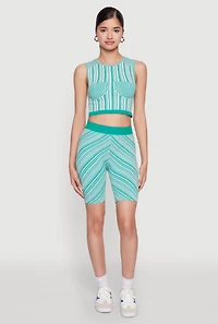 Womens Seamless Patterned Cropped Tank Top, Green, Size L-XL