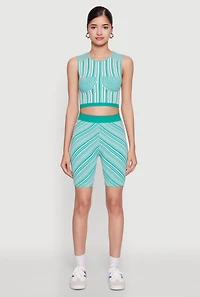 Womens Seamless Patterned Cropped Tank Top, Green, Size L-XL