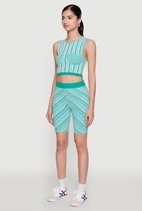Womens Seamless Patterned Cropped Tank Top, Green, Size L-XL