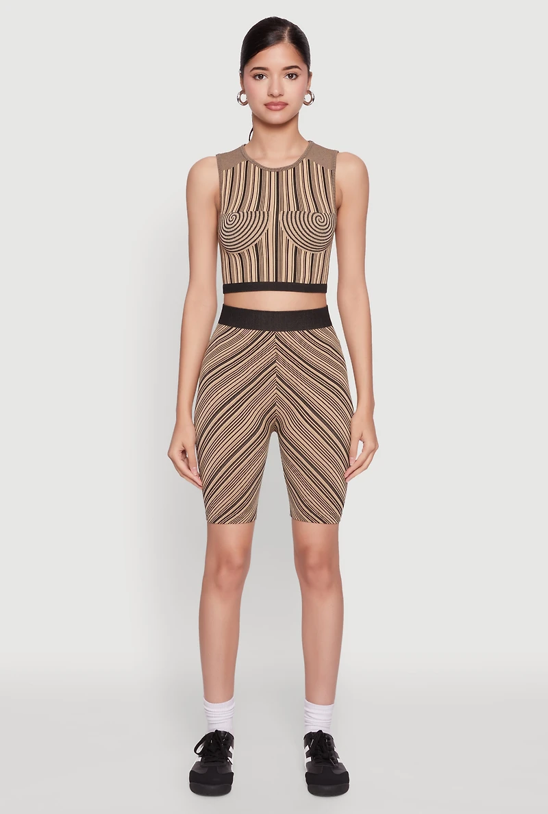 Womens Seamless Patterned Cropped Tank Top, Brown, Size S-M
