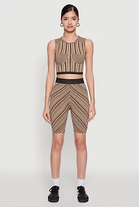 Womens Seamless Patterned Cropped Tank Top, Brown, Size S-M