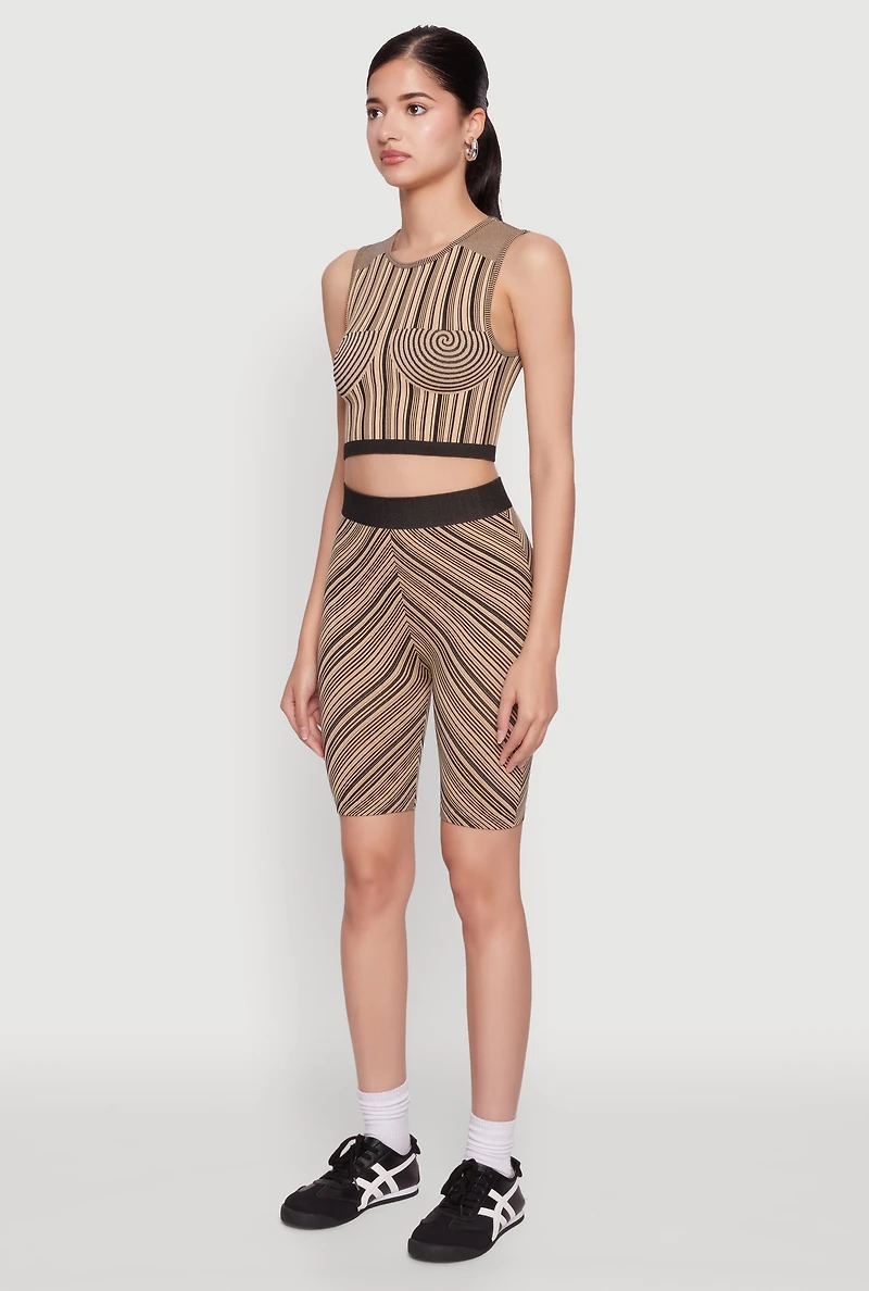 Womens Seamless Patterned Cropped Tank Top, Brown, Size S-M