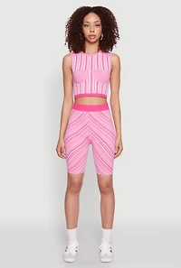 Womens Seamless Patterned Biker Shorts, Pink, Size L-XL