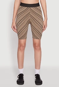 Womens Seamless Patterned Biker Shorts, Brown, Size L-XL