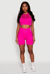 Womens Seamless Laser Cut Caged Back Crop Top, Pink,