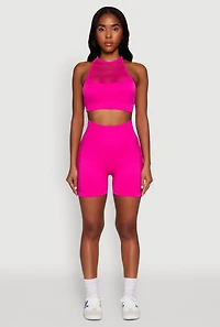 Womens Seamless Laser Cut Caged Back Crop Top, Pink,