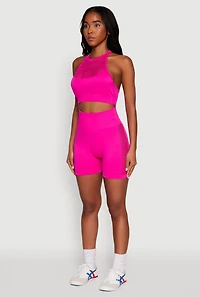 Womens Seamless Laser Cut Caged Back Crop Top, Pink,