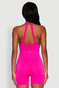 Womens Seamless Laser Cut Caged Back Crop Top, Pink,
