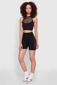 Womens Seamless High Waisted Bike Shorts with Laser Cut, Black, Size L-XL