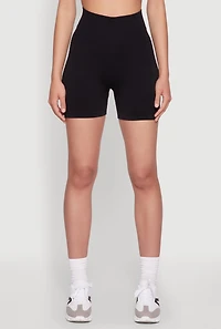 Womens Seamless High Waisted Bike Shorts with Laser Cut, Black, Size L-XL