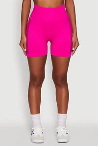 Womens Seamless High Waisted Bike Shorts with Laser Cut, Pink, Size L-XL