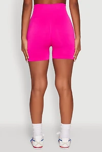 Womens Seamless High Waisted Bike Shorts with Laser Cut, Pink, Size L-XL